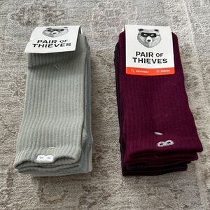 Bundle  of two three packages of Pair of Thieves Blue and PlumPrune crew socks.